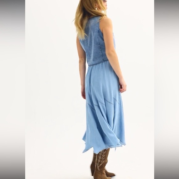 Philosophy Skirt Blue Chambray Sz Med Pull-On Angled A-Line Seamed Rock-A-Billy - Picture 16 of 16